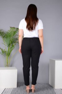Ausuda Women Solid Cotton Straight Pants | Comfortable Elastic Waist Casual Daily Wear Trousers (Black)