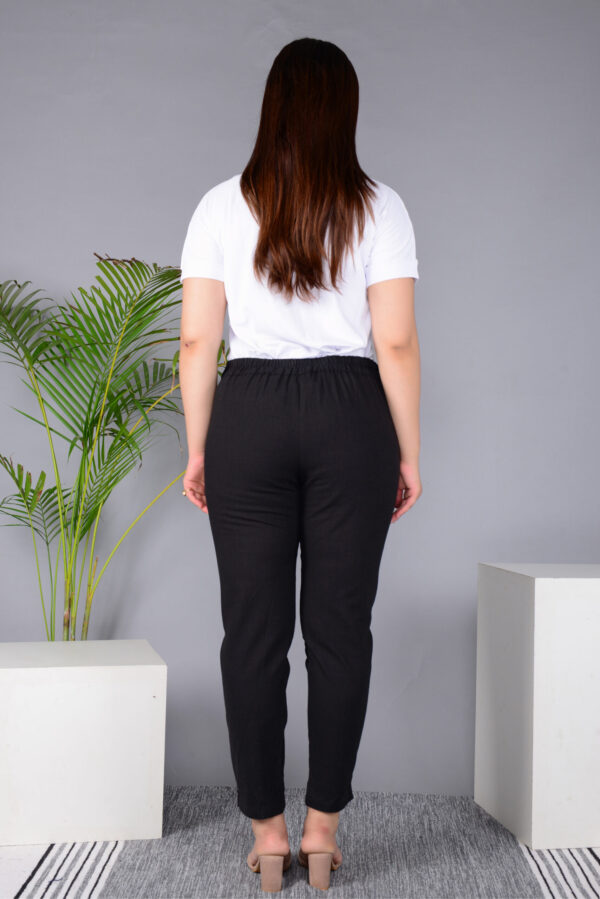 MKAF_901 BLACK PENT-B Ausuda Women Solid Cotton Straight Pants | Comfortable Elastic Waist Casual Daily Wear Trousers (Black)