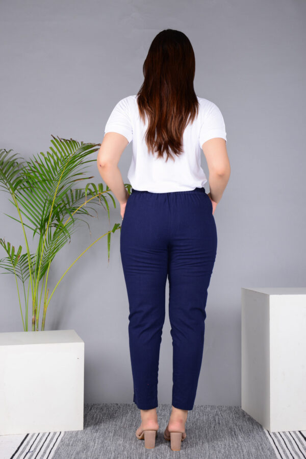 Ausuda Women Solid Cotton Straight Pants | Comfortable Elastic Waist Casual Daily Wear Trousers (Blue)