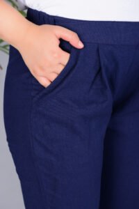 MKAF_901 BLUE PENT-D Ausuda Women Solid Cotton Straight Pants | Comfortable Elastic Waist Casual Daily Wear Trousers (Blue)