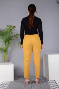 Ausuda Women Solid Cotton Straight Pants | Comfortable Elastic Waist Casual Daily Wear Trousers (Mustard)