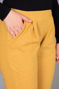 Ausuda Women Solid Cotton Straight Pants | Comfortable Elastic Waist Casual Daily Wear Trousers (Mustard)