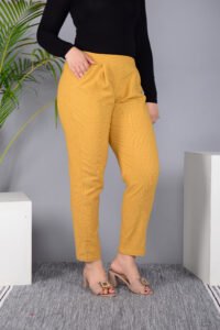 Ausuda Women Solid Cotton Straight Pants | Comfortable Elastic Waist Casual Daily Wear Trousers (Mustard)