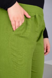 MKAF_901 GREEN PENT-D Ausuda Women Solid Cotton Straight Pants | Comfortable Elastic Waist Casual Daily Wear Trousers (Green)