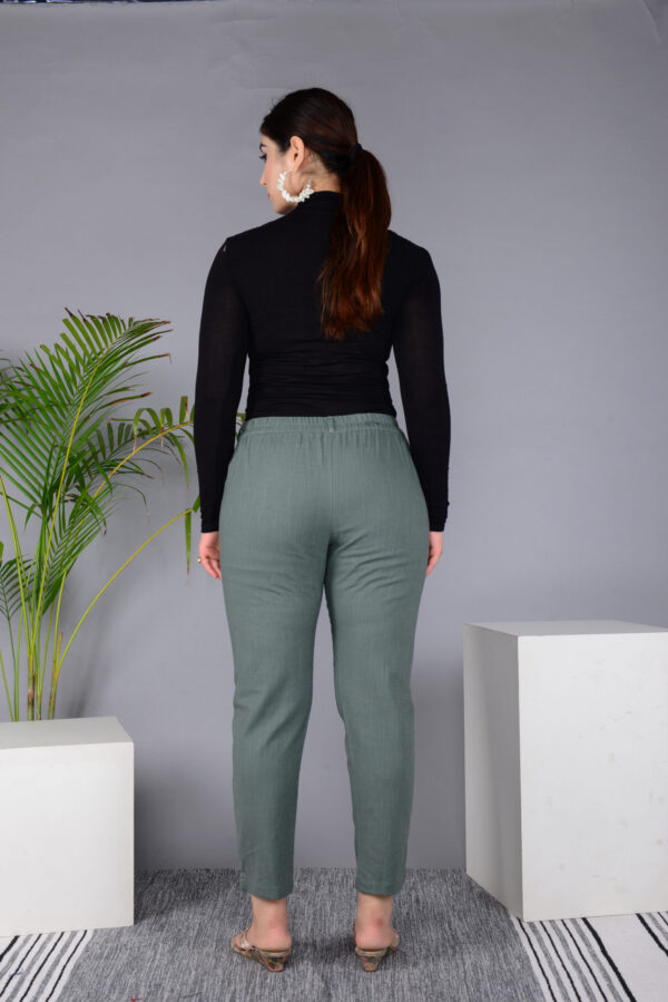 MKAF_901 GREY PENT-B Ausuda Women Solid Cotton Straight Pants | Comfortable Elastic Waist Casual Daily Wear Trousers (Grey)