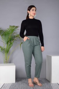 MKAF_901 GREY PENT-C Ausuda Women Solid Cotton Straight Pants | Comfortable Elastic Waist Casual Daily Wear Trousers (Grey)