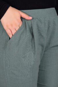 MKAF_901 GREY PENT-D Ausuda Women Solid Cotton Straight Pants | Comfortable Elastic Waist Casual Daily Wear Trousers (Grey)