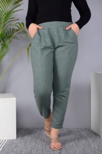 MKAF_901 GREY PENT-F Ausuda Women Solid Cotton Straight Pants | Comfortable Elastic Waist Casual Daily Wear Trousers (Grey)