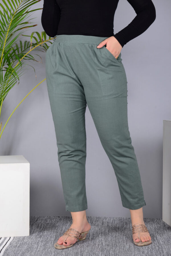 MKAF_901 GREY PENT-G Ausuda Women Solid Cotton Straight Pants | Comfortable Elastic Waist Casual Daily Wear Trousers (Grey)