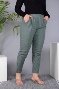 MKAF_901 GREY PENT-H Ausuda Women Solid Cotton Straight Pants | Comfortable Elastic Waist Casual Daily Wear Trousers (Grey)