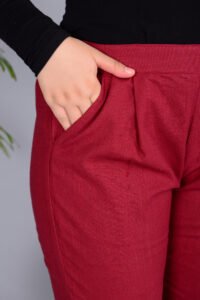 Ausuda Women Solid Cotton Straight Pants | Comfortable Elastic Waist Casual Daily Wear Trousers (Maroon)