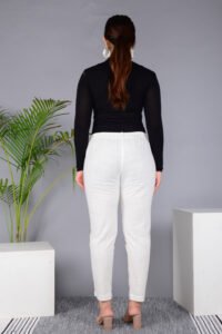 Ausuda Women Solid Cotton Straight Pants | Comfortable Elastic Waist Casual Daily Wear Trousers (Off White)