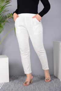 Ausuda Women Solid Cotton Straight Pants | Comfortable Elastic Waist Casual Daily Wear Trousers (Off White)