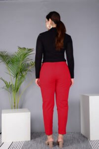 Ausuda Women Solid Cotton Straight Pants | Comfortable Elastic Waist Casual Daily Wear Trousers (Red)