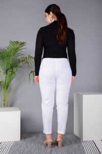 Ausuda Women Solid Cotton Straight Pants | Comfortable Elastic Waist Casual Daily Wear Trousers (White)