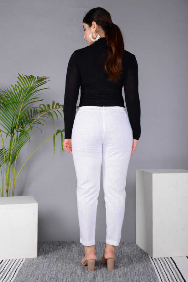 Ausuda Women Solid Cotton Straight Pants | Comfortable Elastic Waist Casual Daily Wear Trousers (White)