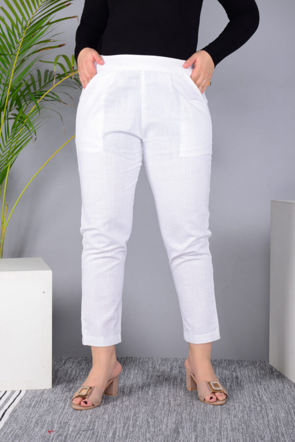 Ausuda Women Solid Cotton Straight Pants | Comfortable Elastic Waist Casual Daily Wear Trousers (White)