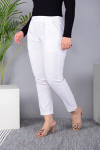 Ausuda Women Solid Cotton Straight Pants | Comfortable Elastic Waist Casual Daily Wear Trousers (White)