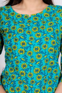 Ausuda Women Pure Cotton Floral Printed Co-Ord Set | Rama Blue Casual Top & Pant Set