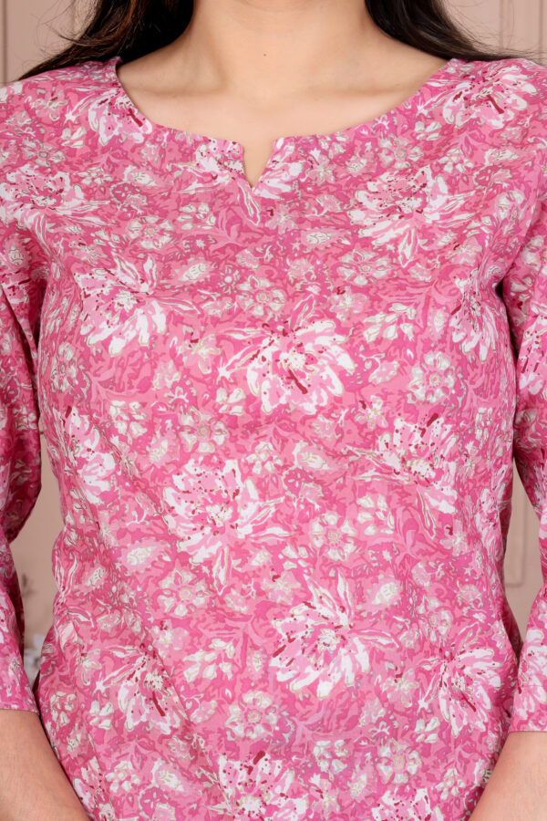 Ausuda Women Pure Cotton Floral Printed Co-Ord Set | Pink Casual Top & Pant Set