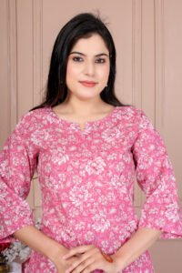 Ausuda Women Pure Cotton Floral Printed Co-Ord Set | Pink Casual Top & Pant Set