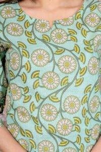 Ausuda Women Pure Cotton Printed Co-Ord Set | Pista Green Floral Top & Pant Set