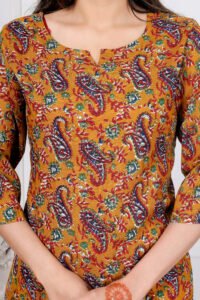 Ausuda Women Pure Cotton Printed Co-Ord Set | Mustard Casual Top & Pant Set