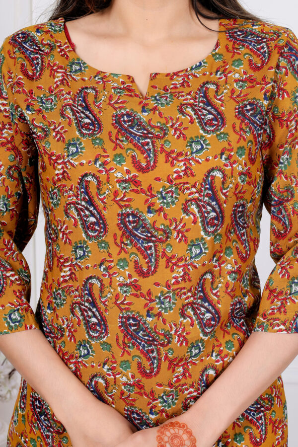 Ausuda Women Pure Cotton Printed Co-Ord Set | Mustard Casual Top & Pant Set
