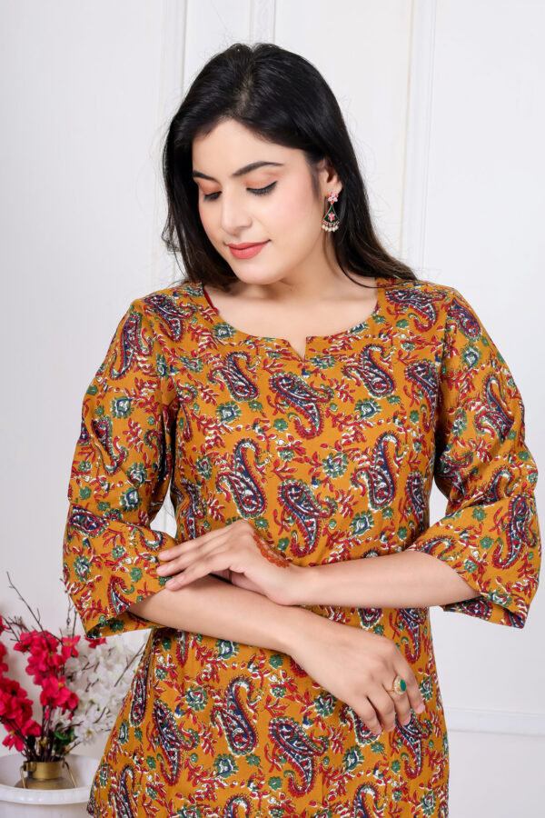 Ausuda Women Pure Cotton Printed Co-Ord Set | Mustard Casual Top & Pant Set