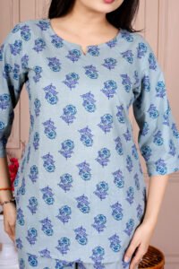 Ausuda Women Pure Cotton Printed Co-Ord Set | Sky Blue Casual Top & Pant Set