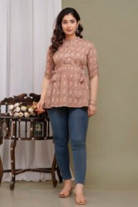 Ausuda Women Pure Cotton Printed Peplum Top | Casual Ethnic Cotton Tunic for Women