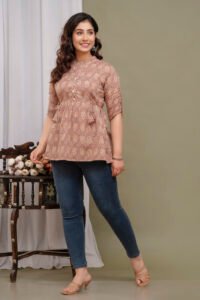 Ausuda Women Pure Cotton Printed Peplum Top | Casual Ethnic Cotton Tunic for Women