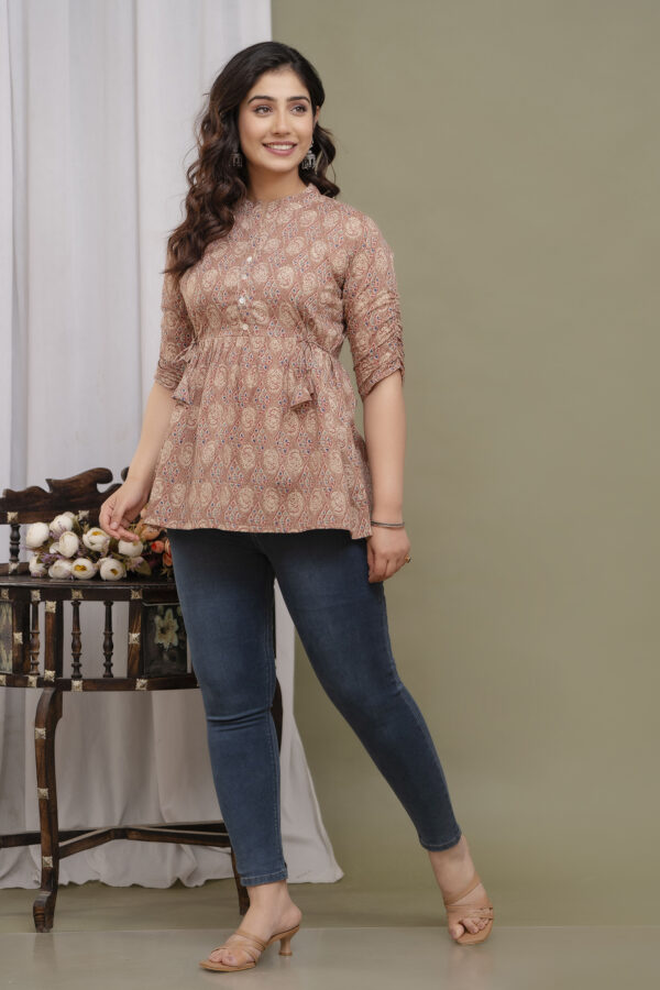 Ausuda Women Pure Cotton Printed Peplum Top | Casual Ethnic Cotton Tunic for Women
