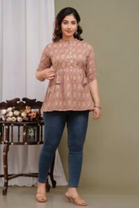 Ausuda Women Pure Cotton Printed Peplum Top | Casual Ethnic Cotton Tunic for Women