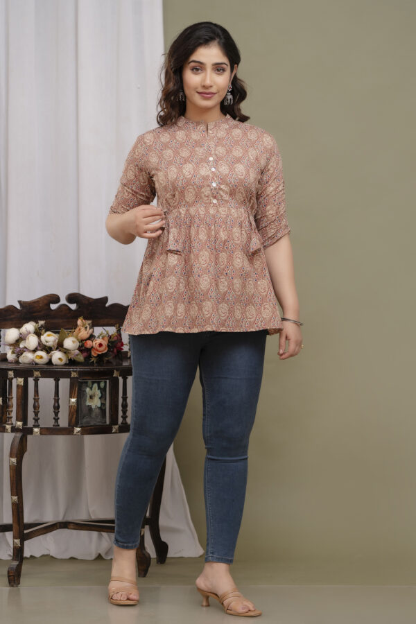 Ausuda Women Pure Cotton Printed Peplum Top | Casual Ethnic Cotton Tunic for Women