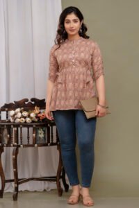 Ausuda Women Pure Cotton Printed Peplum Top | Casual Ethnic Cotton Tunic for Women