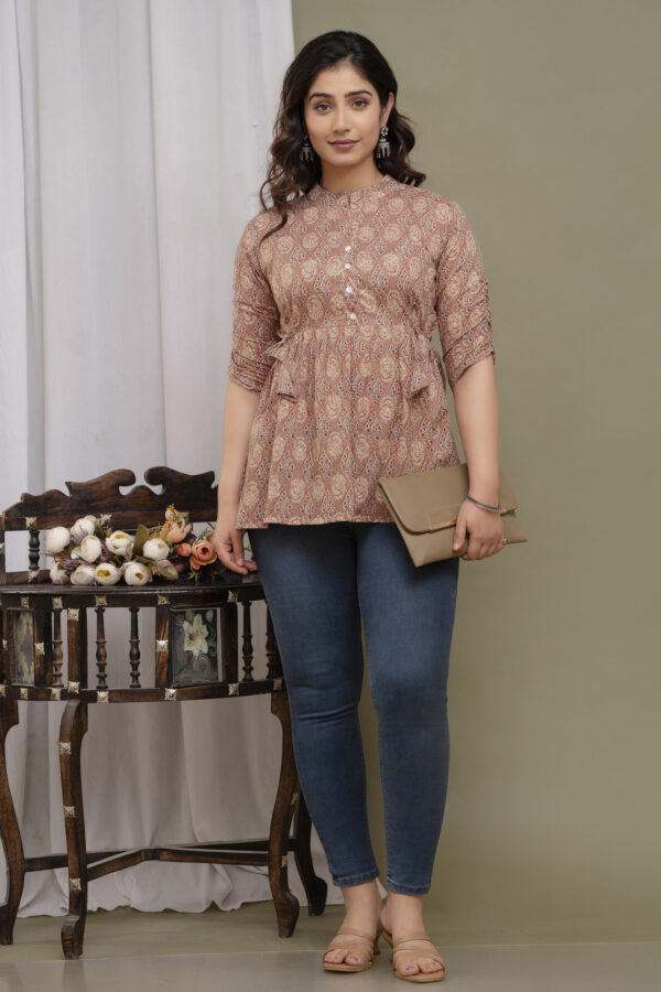 Ausuda Women Pure Cotton Printed Peplum Top | Casual Ethnic Cotton Tunic for Women