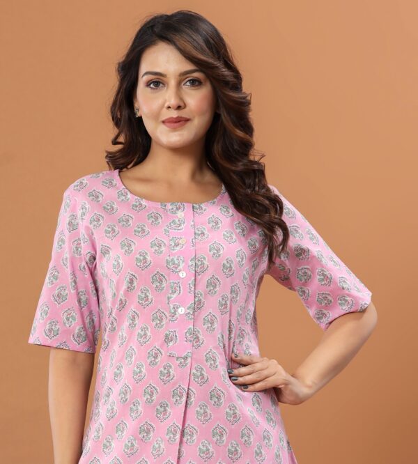 ASD_ShortKurti-2022-E Ausuda Women Pure Cotton Pink Floral Printed Short Kurti | Casual Ethnic Wear for Everyday Comfort