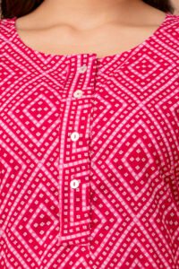 Ausuda Women Pure Cotton Pink Geometric Printed Short Kurti | Casual Ethnic Wear for Everyday Comfort