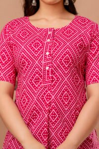 Ausuda Women Pure Cotton Pink Geometric Printed Short Kurti | Casual Ethnic Wear for Everyday Comfort