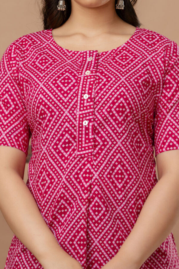 Ausuda Women Pure Cotton Pink Geometric Printed Short Kurti | Casual Ethnic Wear for Everyday Comfort