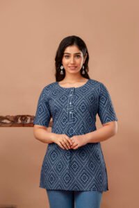 Ausuda Women Pure Cotton Navy Blue Geometric Printed Short Kurti | Casual Ethnic Wear for Everyday Comfort