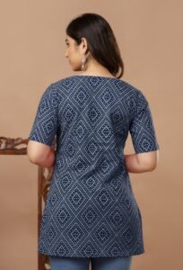 Ausuda Women Pure Cotton Navy Blue Geometric Printed Short Kurti | Casual Ethnic Wear for Everyday Comfort