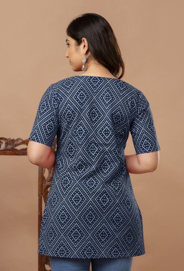 Ausuda Women Pure Cotton Navy Blue Geometric Printed Short Kurti | Casual Ethnic Wear for Everyday Comfort