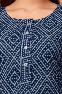 Ausuda Women Pure Cotton Navy Blue Geometric Printed Short Kurti | Casual Ethnic Wear for Everyday Comfort