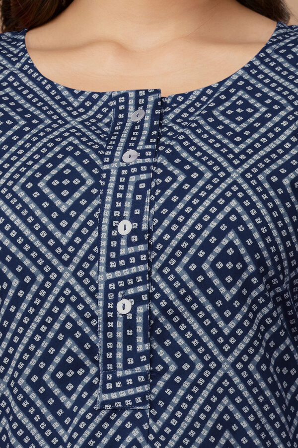 Ausuda Women Pure Cotton Navy Blue Geometric Printed Short Kurti | Casual Ethnic Wear for Everyday Comfort