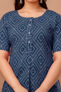 Ausuda Women Pure Cotton Navy Blue Geometric Printed Short Kurti | Casual Ethnic Wear for Everyday Comfort