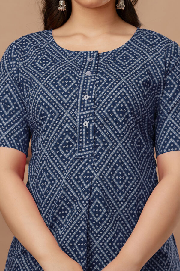 Ausuda Women Pure Cotton Navy Blue Geometric Printed Short Kurti | Casual Ethnic Wear for Everyday Comfort
