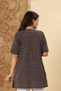 Ausuda Women Pure Cotton Brown Ethnic Printed Short Kurti | Casual Ethnic Wear for Everyday Comfort