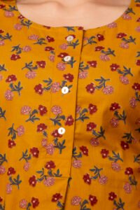 Ausuda Women Pure Cotton Mustard Floral Printed Short Kurti | Casual Ethnic Wear for Everyday Comfort